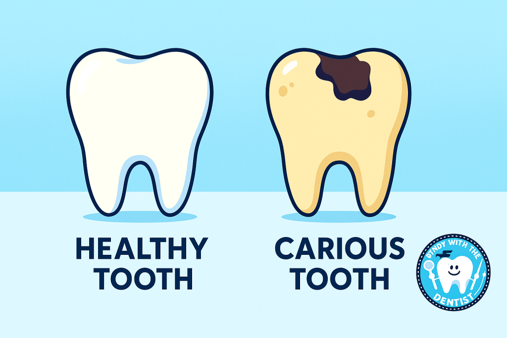 Carious tooth requiring a root canal treatment